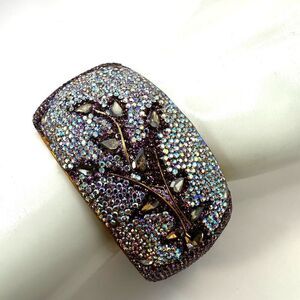 Purple floral rhinestone bangle bracelet